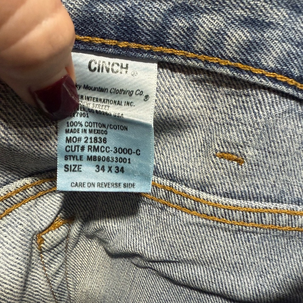 Cinch Light Blue Denim Jeans with Gold Stitching